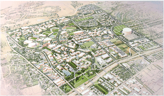Aerial view of campus master plan vision